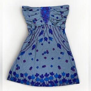 Free People Grey Floral Embroidered Strapless Blouse Size Small